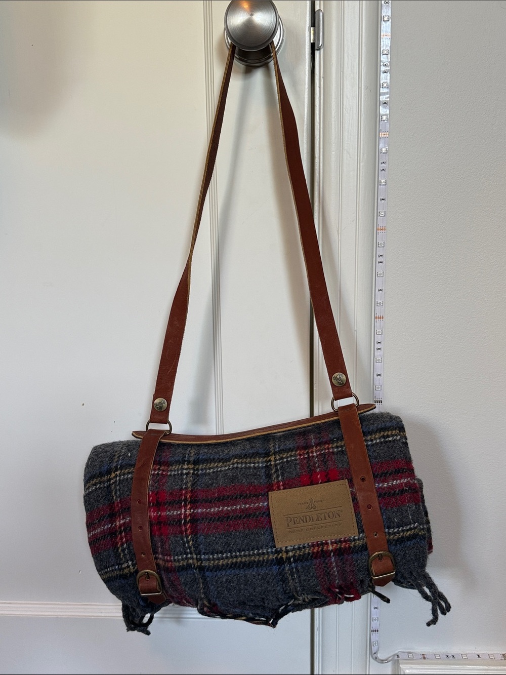 Pendleton Gray & Red Plaid Wool Throw - Picture 2 of 6